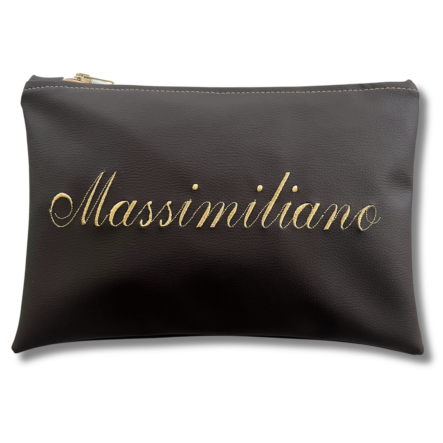 Pochette personalizzata con nome in similpelle testa di moro ric. sabbia mod. plus