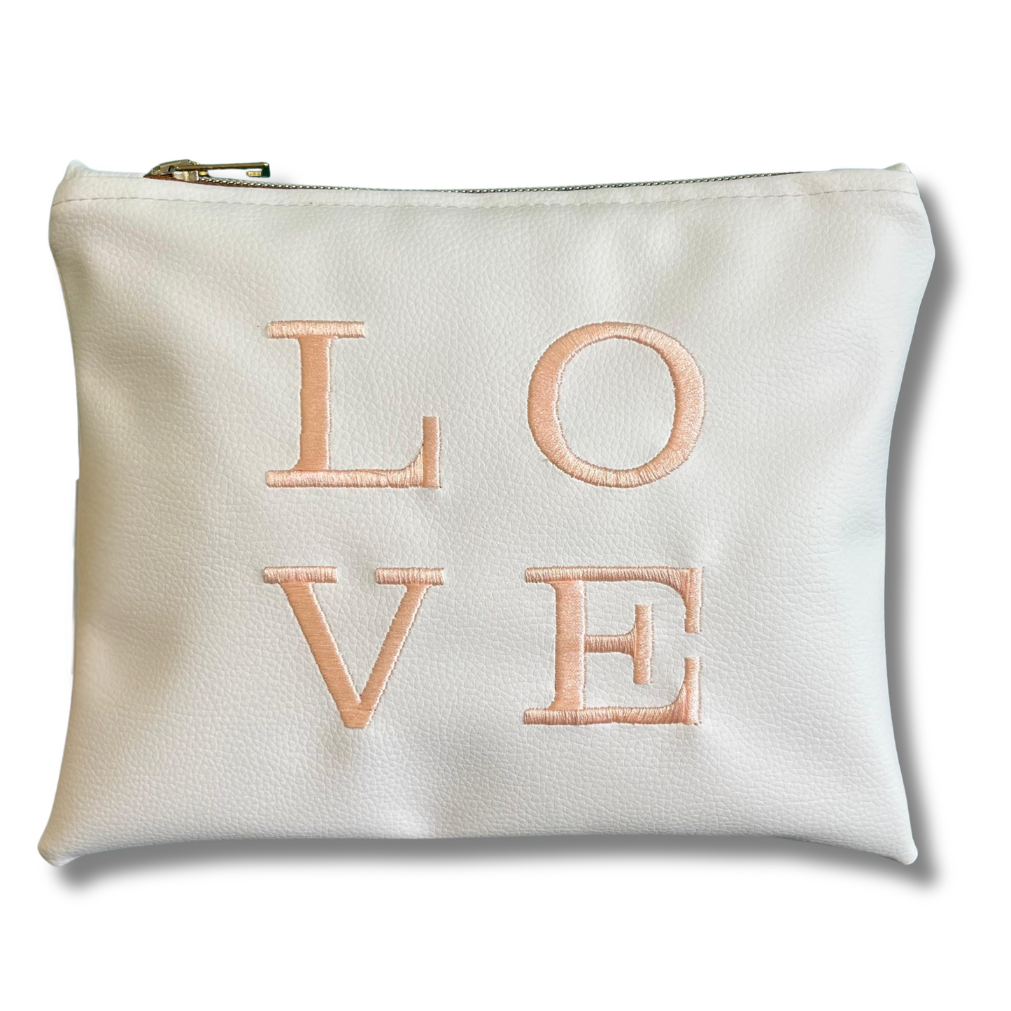 Pochette LOVE in similpelle bianca ric. pesca mod. petite