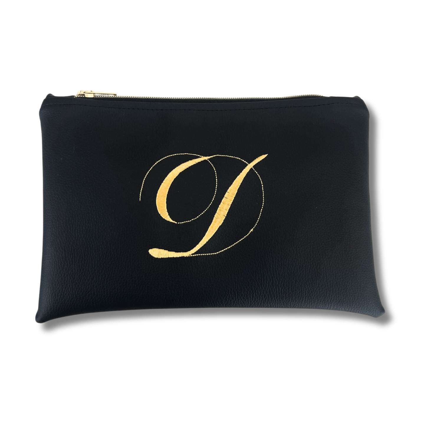 Pochette personalizzata in similpelle nera ricamo font inglese mod. regular