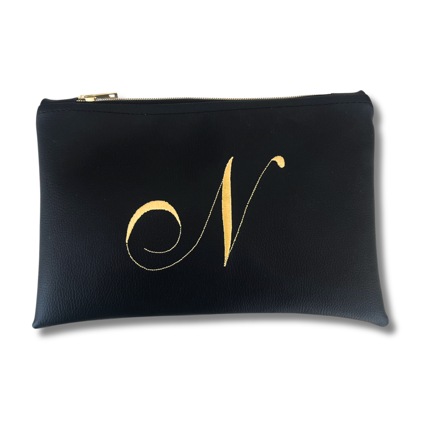 Pochette personalizzata in similpelle nera ricamo font inglese mod. regular