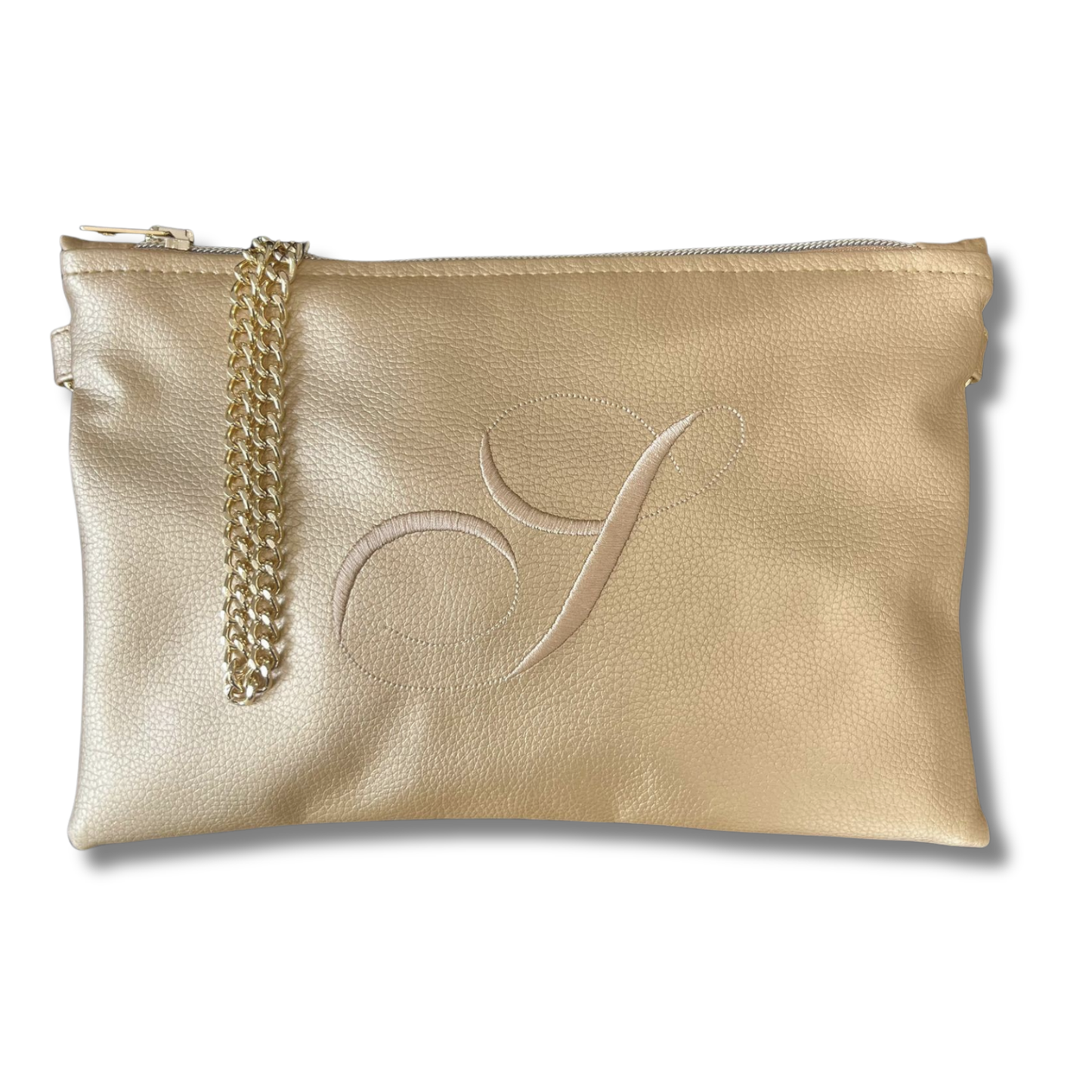 Pochette personalizzata in similpelle oro font inglese tracolla oro mod. regular