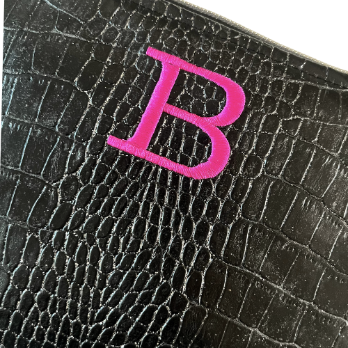 Pochette personalizzata in similpelle cocco nero glitterato mod. petite