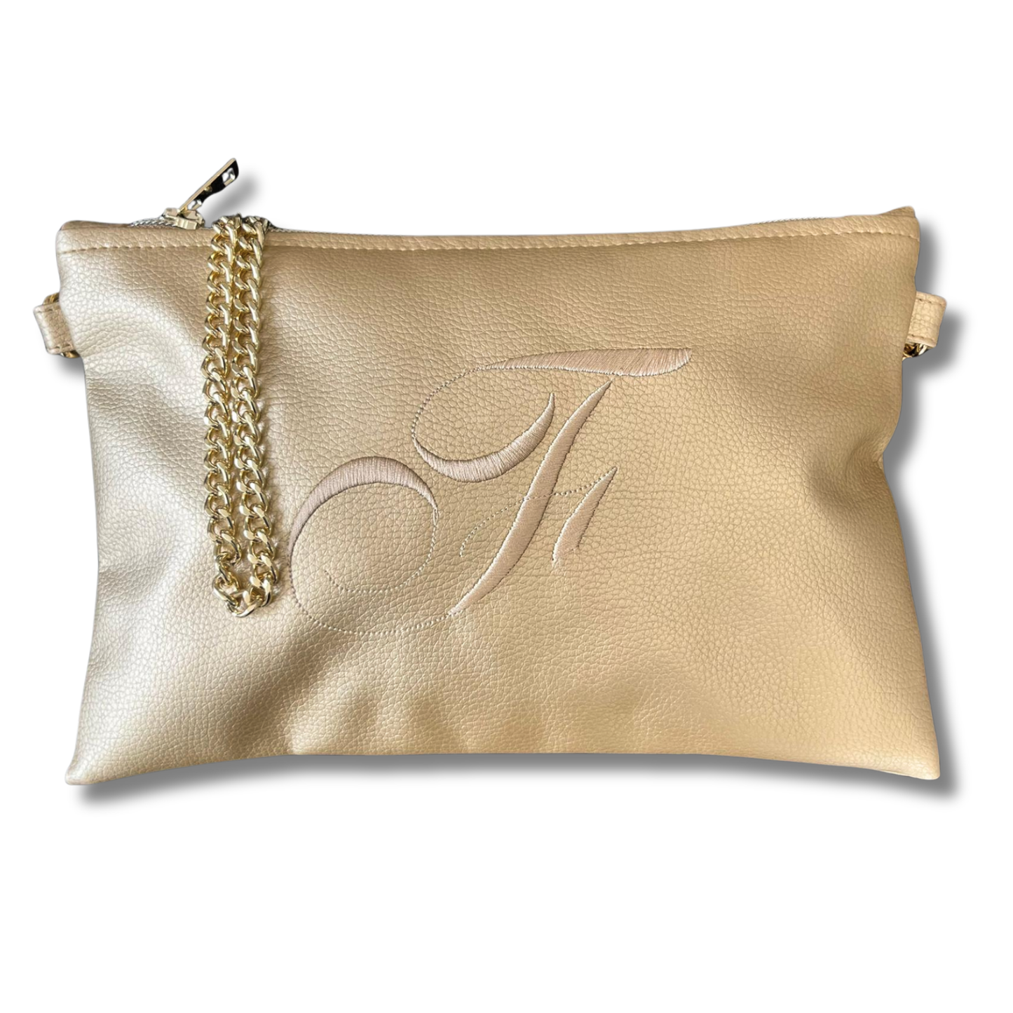Pochette personalizzata in similpelle oro font inglese tracolla oro mod. regular