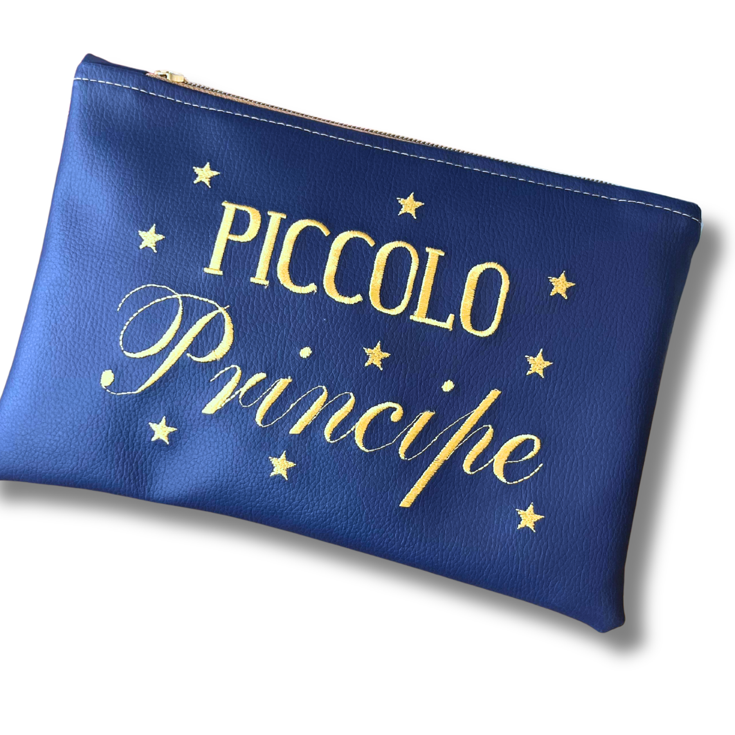Pochette Principe in similpelle blu ric. dorato mod. regular
