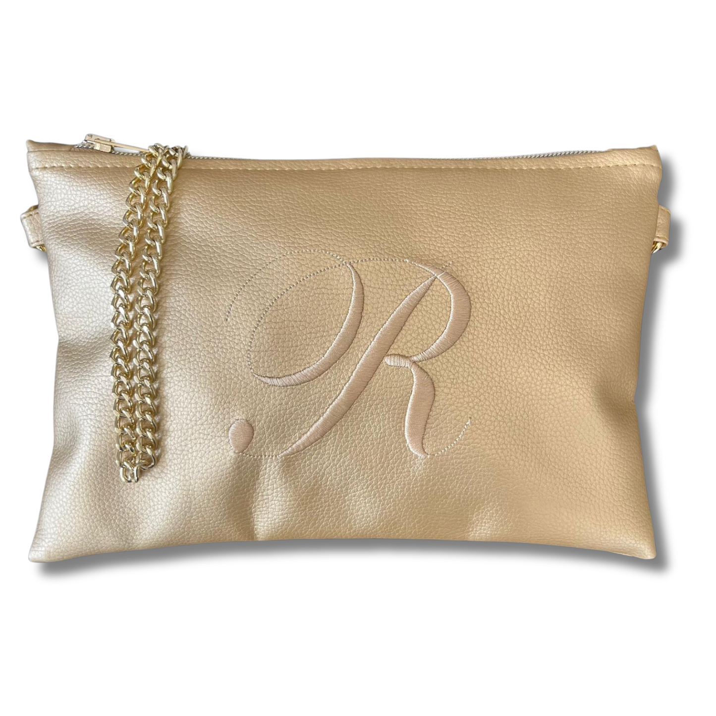 Pochette personalizzata in similpelle oro font inglese tracolla oro mod. regular