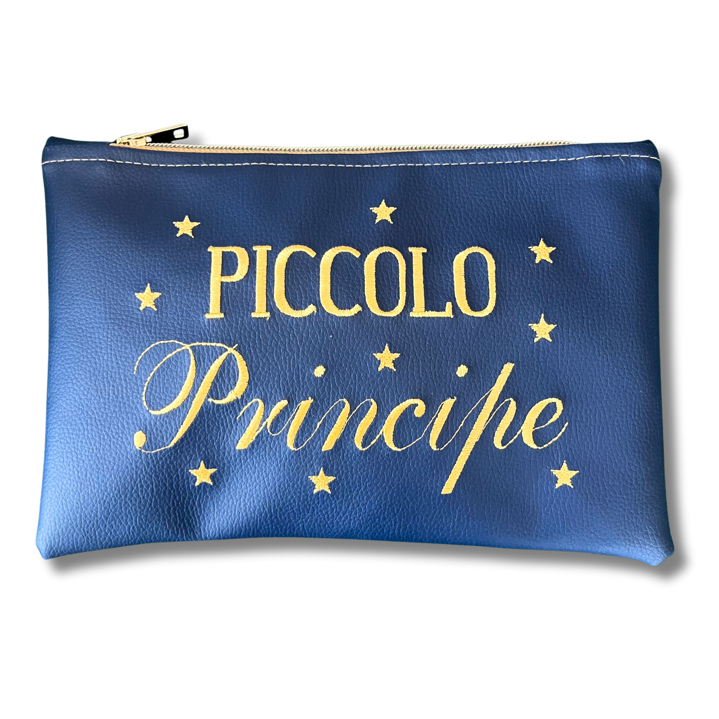 Pochette Principe in similpelle blu ric. dorato mod. regular
