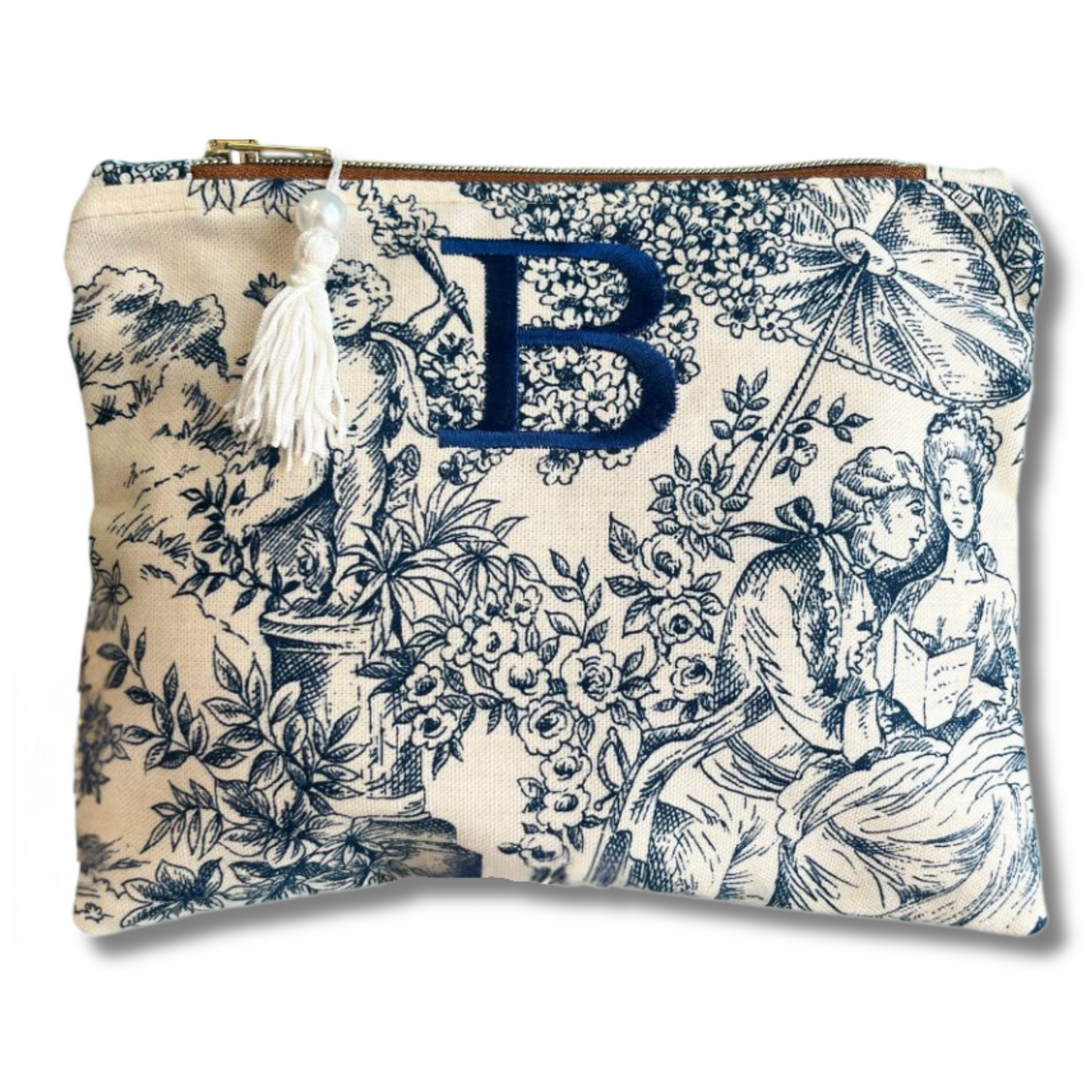Pochette personalizzata in tessuto toile de jouy blu mod. petite