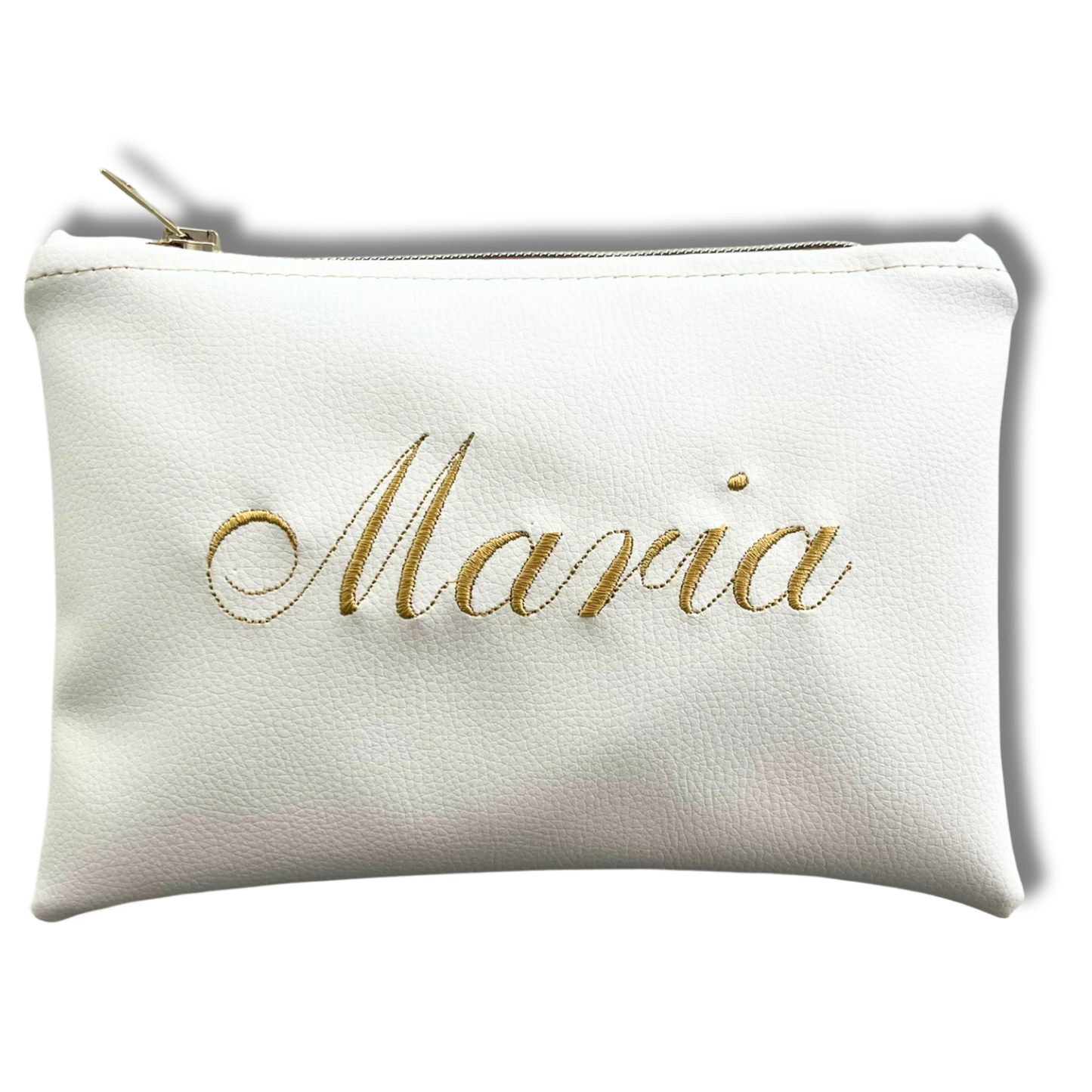 Pochette personalizzata con nome in similpelle bianca font inglese mod. regular