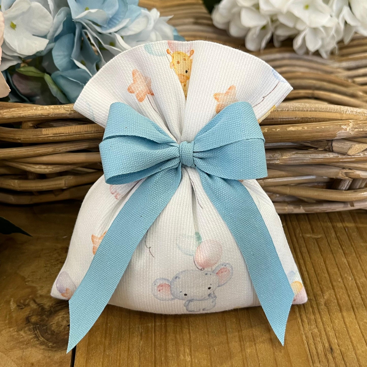 Sacchetto portaconfetti animal party/celeste mod. medio collezione Baby