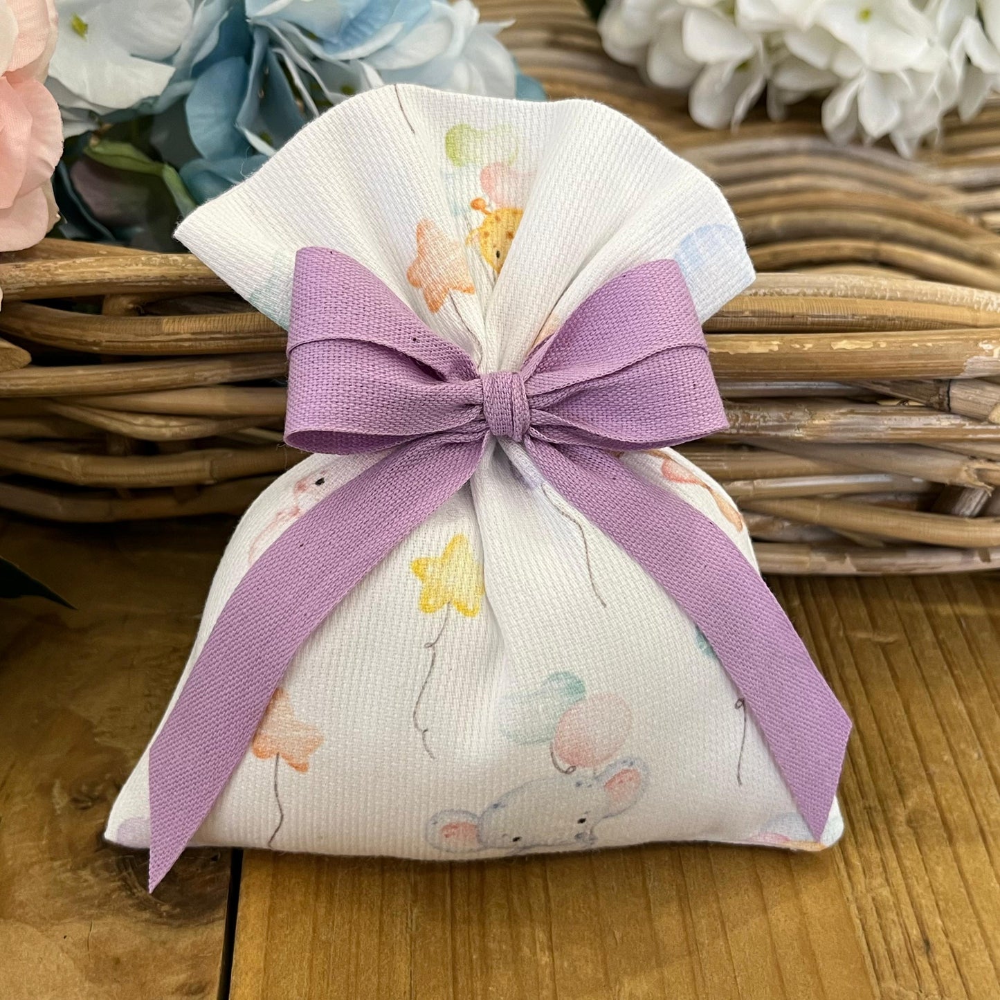 Sacchetto portaconfetti animal party/lilla mod. medio collezione Baby