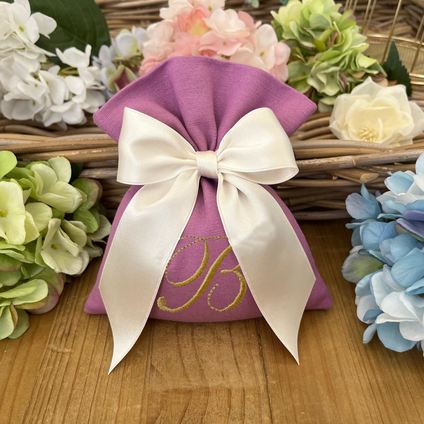 Sacchetto portaconfetti glicine personalizzato mod. grande collezione Palette