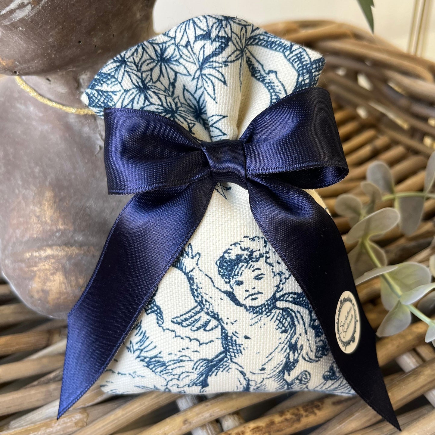 Sacchetto portaconfetti blu toile de jouy personalizzata mod. piccolo