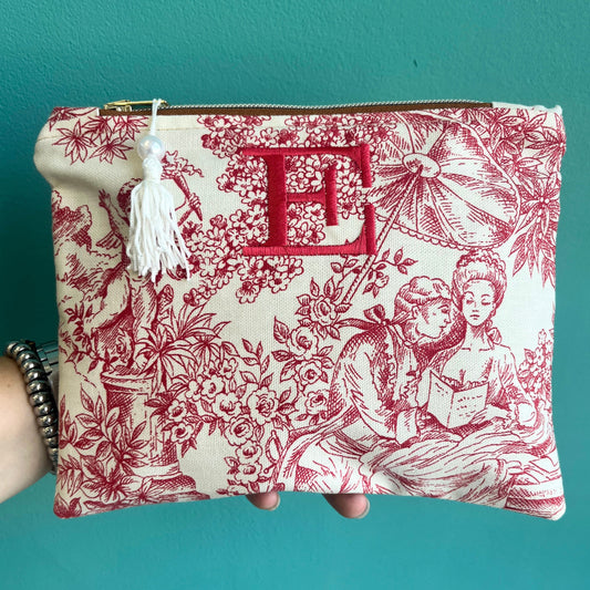 Pochette personalizzata in tessuto toile de jouy rosso mod. petite