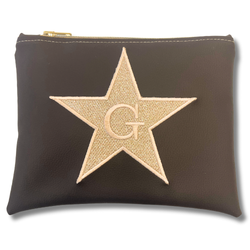 Pochette personalizzata in similpelle testa di moro patch stella glitter oro rosa mod. petite