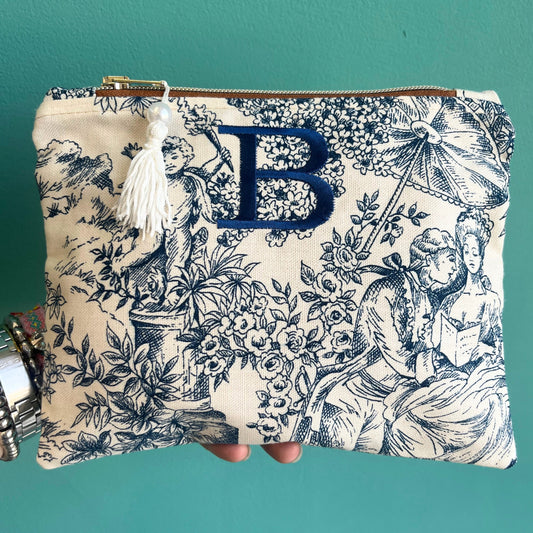 Pochette personalizzata in tessuto toile de jouy blu mod. petite