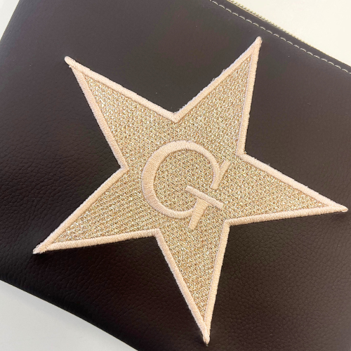 Pochette personalizzata in similpelle testa di moro patch stella glitter oro rosa mod. petite