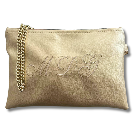 Pochette personalizzata iniziali in similpelle oro font inglese tracolla oro mod. regular