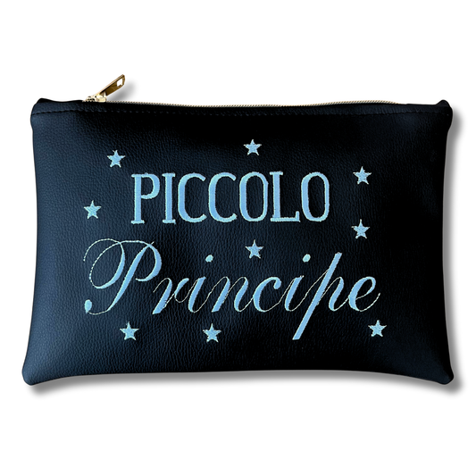 Pochette Principe in similpelle nera ric. celeste mod. regular