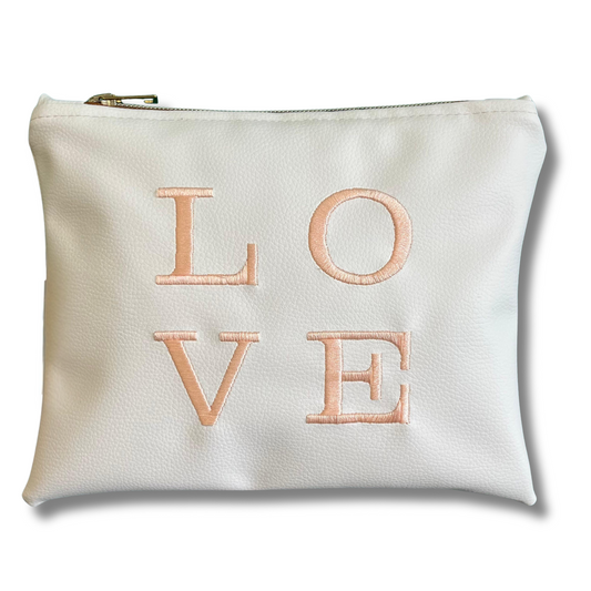 Pochette LOVE in similpelle bianca ric. pesca mod. petite