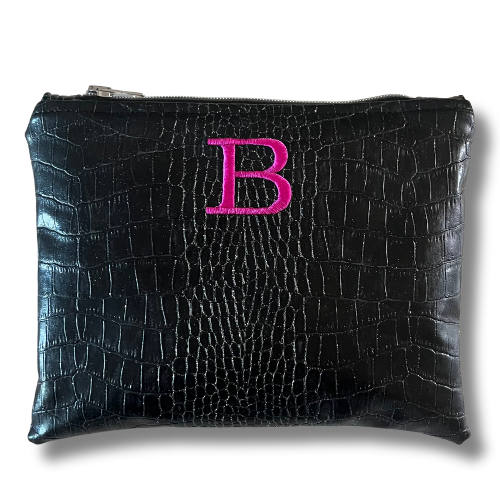 Pochette personalizzata in similpelle cocco nero glitterato mod. petite