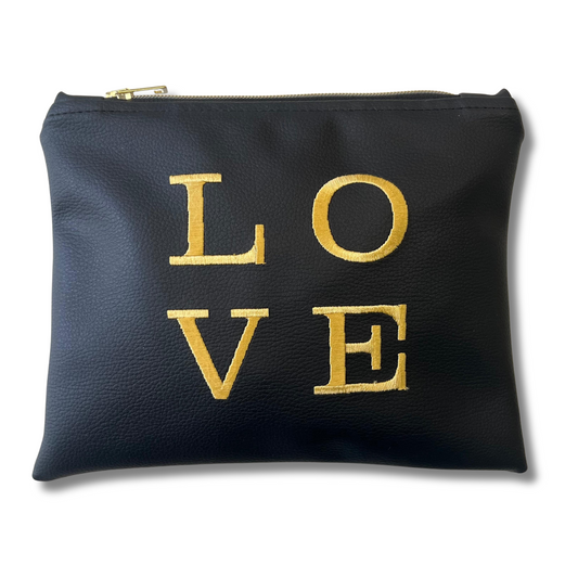 Pochette LOVE in similpelle nera ric. oro mod. petite