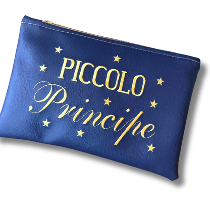 Pochette Principe in similpelle blu ric. dorato mod. regular