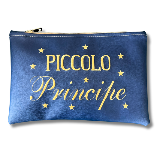 Pochette Principe in similpelle blu ric. dorato mod. regular
