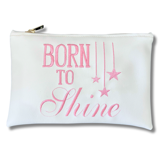Pochette Born to shine in similpelle bianca ric. rosa mod. regular