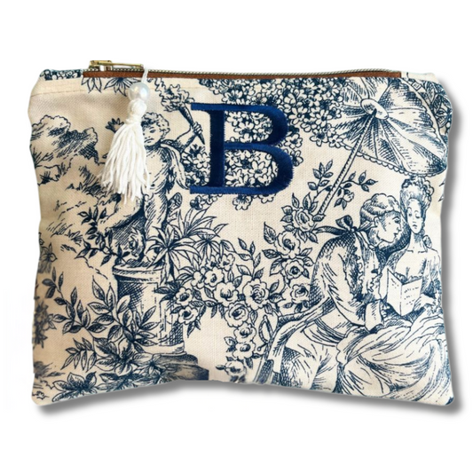 Pochette personalizzata in tessuto toile de jouy blu mod. petite