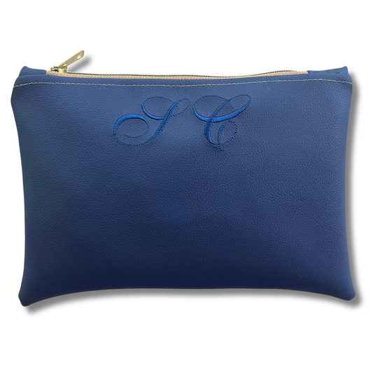 Pochette personalizzata in similpelle blu font inglese mod. regular