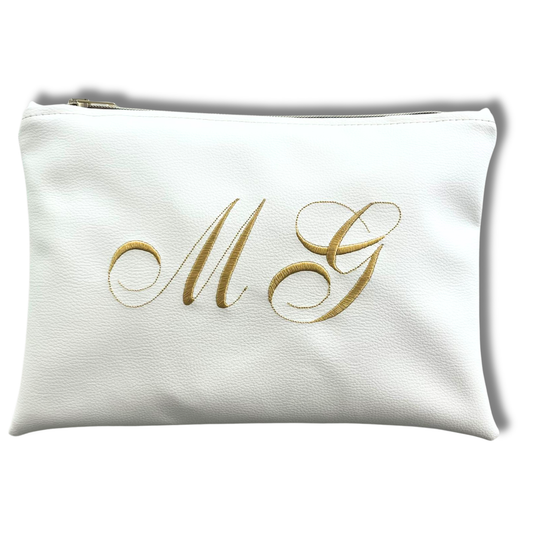Pochette personalizzata in similpelle bianca font inglese mod. plus