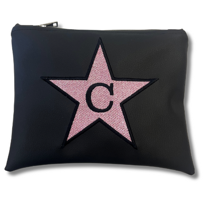 Pochette personalizzata in similpelle nera patch stella glitter rosa mod. petite