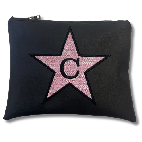 Pochette personalizzata in similpelle nera patch stella glitter rosa mod. petite