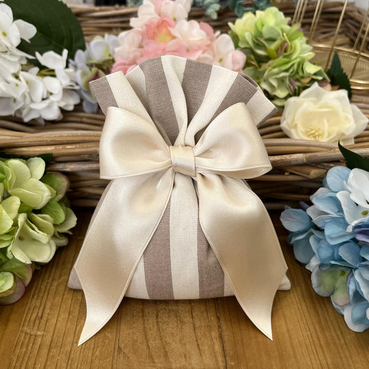 Sacchetto portaconfetti rigato nocciola mod. grande collezione country chic