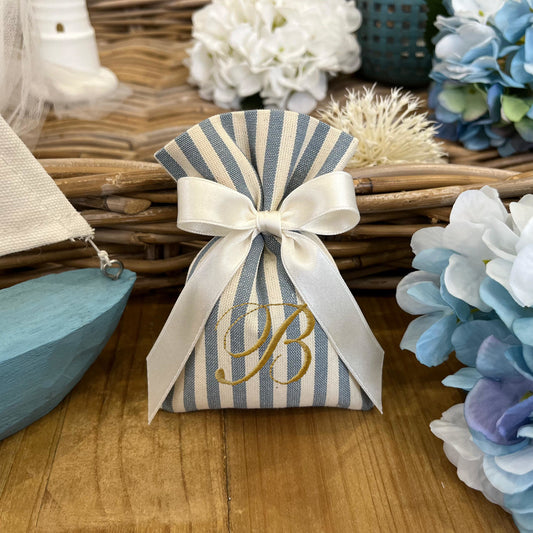 Sacchetto portaconfetti rigato avio personalizzato mod. piccolo collezione Country chic