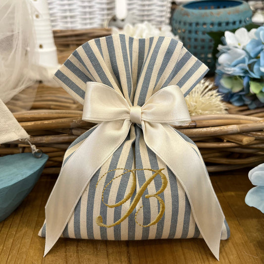 Sacchetto portaconfetti rigato avio personalizzato mod. grande collezione Country chic