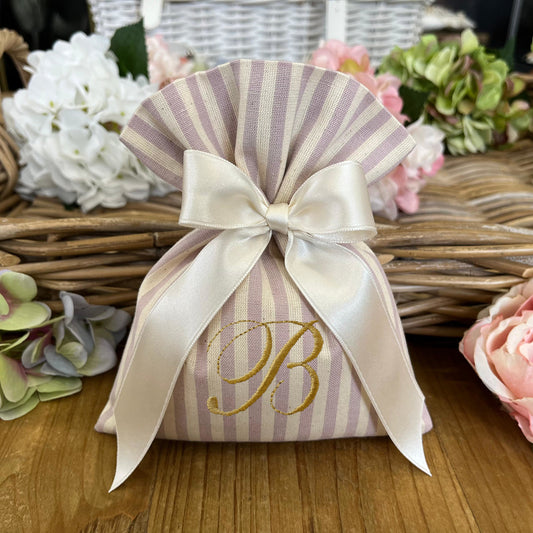 Sacchetto portaconfetti rigato lilla personalizzato mod. grande collezione Country chic