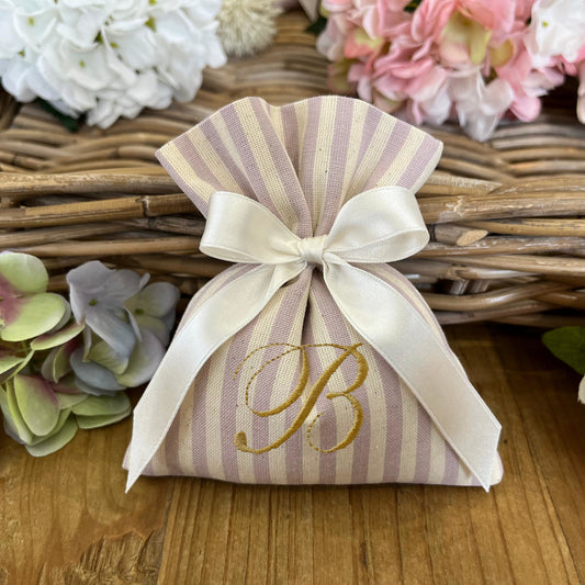 Sacchetto portaconfetti rigato lilla personalizzato mod. medio collezione Country chic