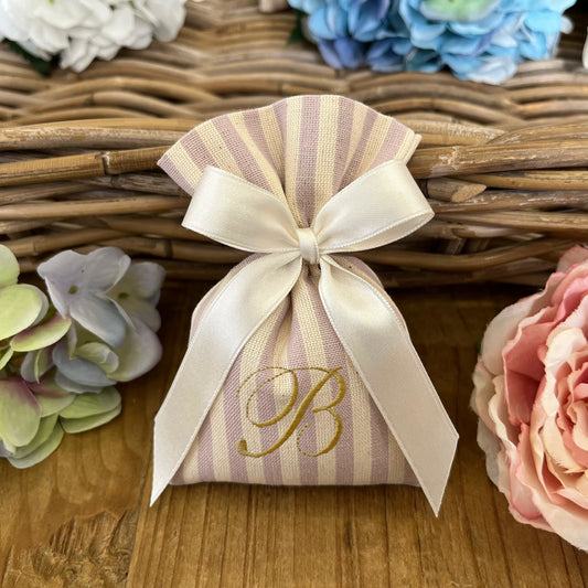 Sacchetto portaconfetti rigato lilla personalizzato mod. piccolo collezione Country chic