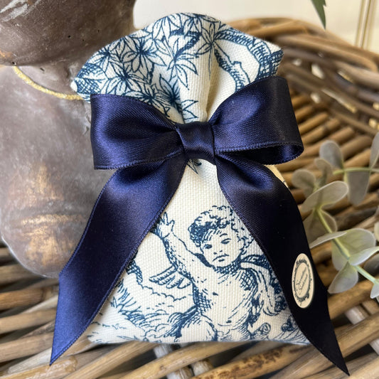 Sacchetto portaconfetti blu toile de jouy personalizzata mod. piccolo