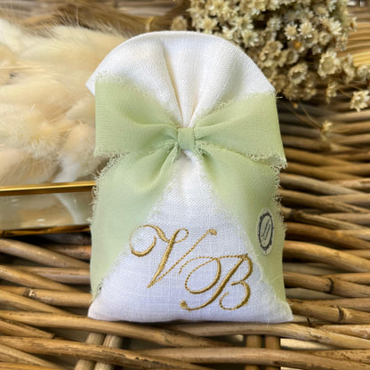 Sacchetto portaconfetti lino e viscosa avorio personalizzato mod. piccolo