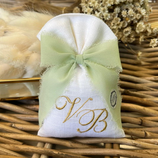 Sacchetto portaconfetti lino e viscosa avorio personalizzato mod. piccolo
